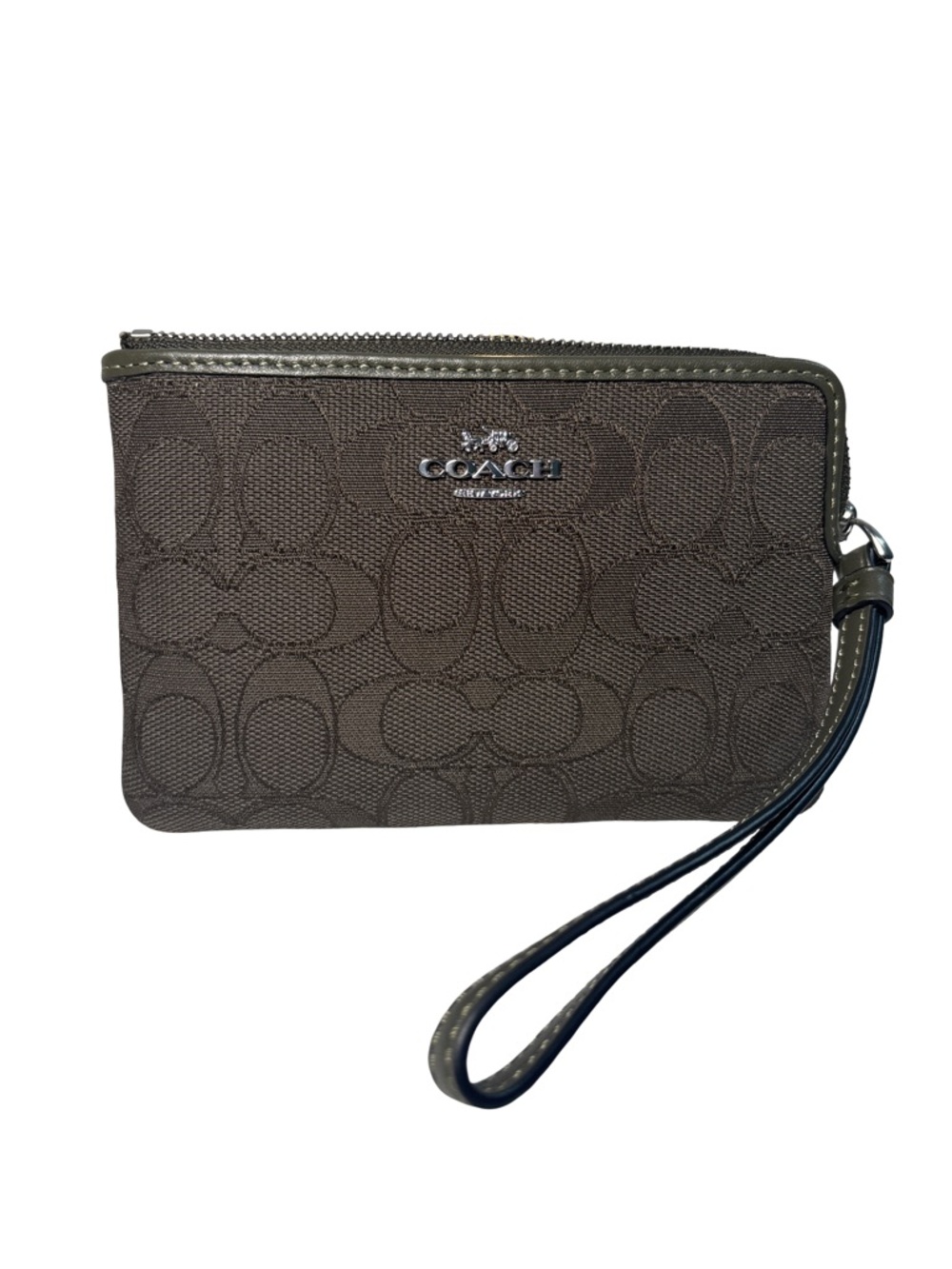 Coach Olive Green NWT Signature Corner Zip Wristlet W/ Dusty